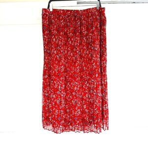 Red Pleated Floral Flowy Midi Skirt - 1X